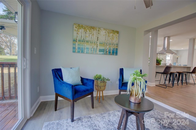 living area featuring light hardwood / wood-style floors