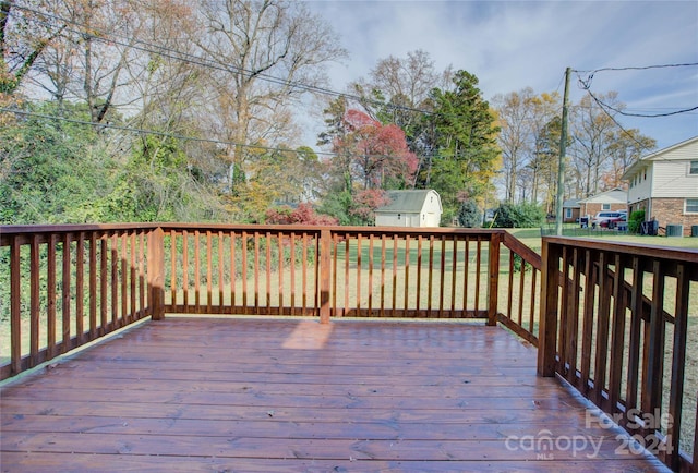 deck with a shed