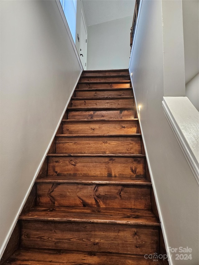 staircase with hardwood / wood-style flooring