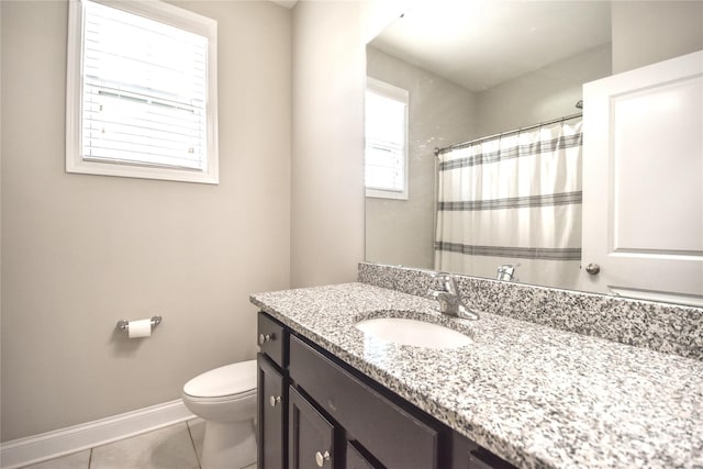 bathroom featuring tile patterned flooring, vanity, and toilet