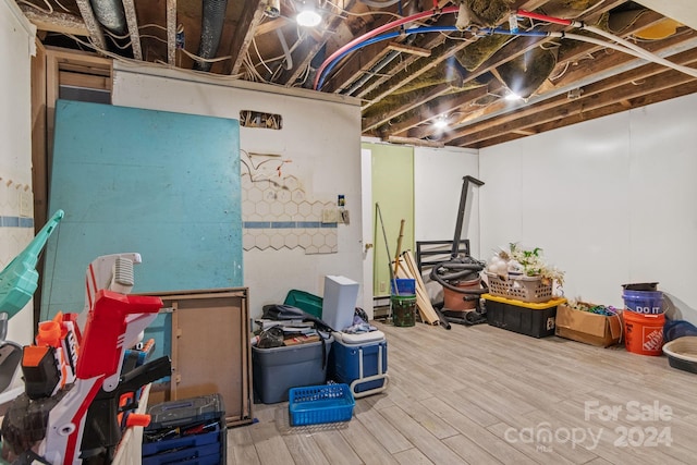 basement featuring hardwood / wood-style flooring