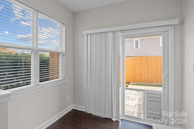 entryway with dark hardwood / wood-style flooring