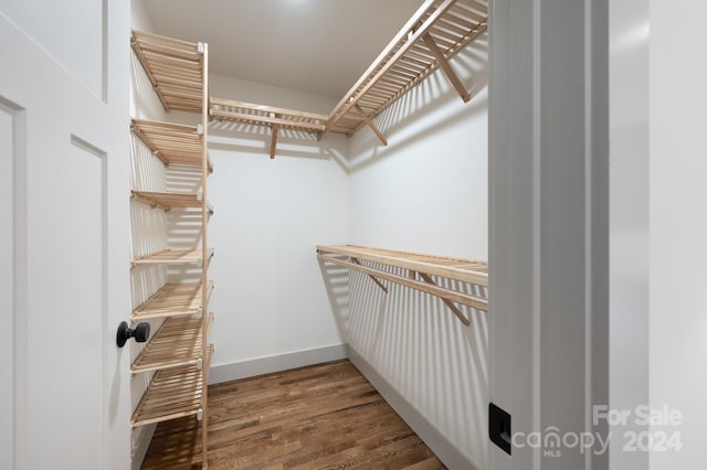 spacious closet with dark wood-type flooring