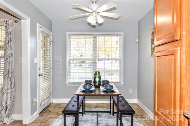 dining area featuring ceiling fan