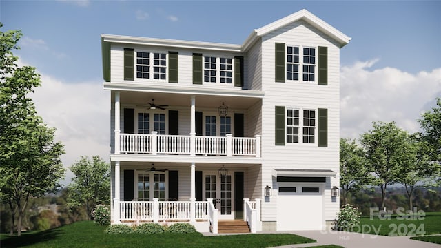 colonial house featuring a porch and a garage