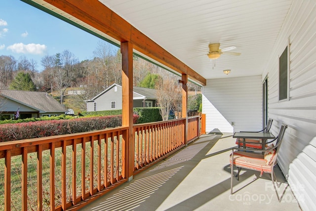 exterior space featuring ceiling fan and covered porch