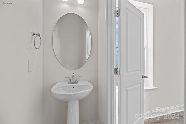 bathroom with hardwood / wood-style floors and sink