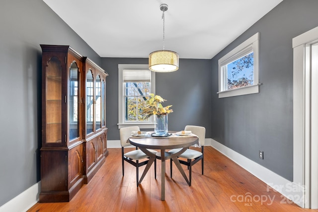 dining area with light hardwood / wood-style floors