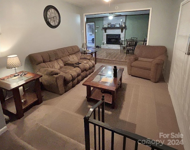 living room featuring ceiling fan