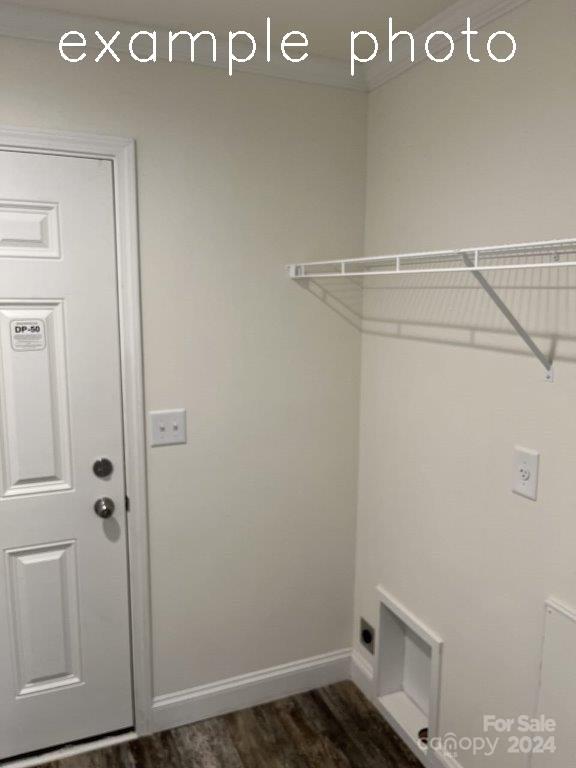 washroom with hookup for an electric dryer and dark hardwood / wood-style flooring