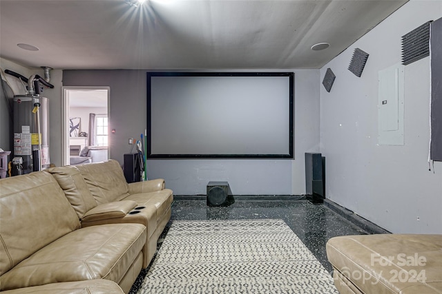 home theater room featuring water heater