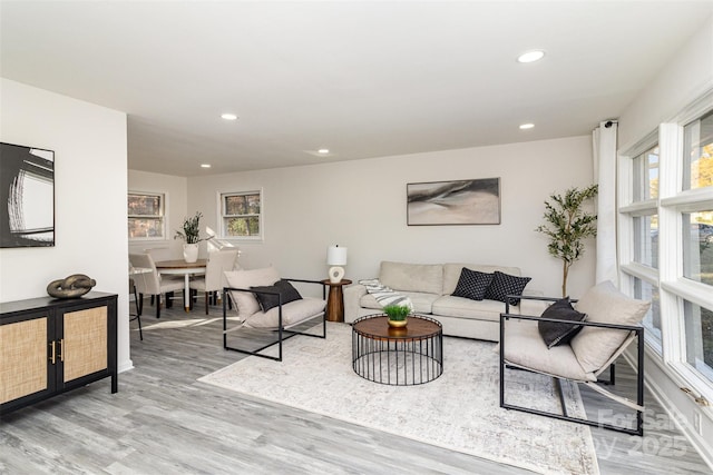 living room with light hardwood / wood-style flooring