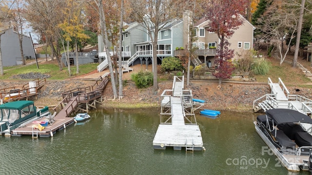 dock area with a water view