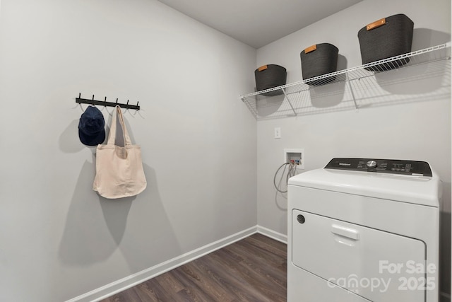 laundry area featuring hookup for a washing machine and dark wood-type flooring