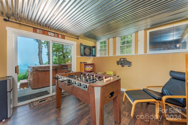 playroom with a wealth of natural light and dark hardwood / wood-style flooring