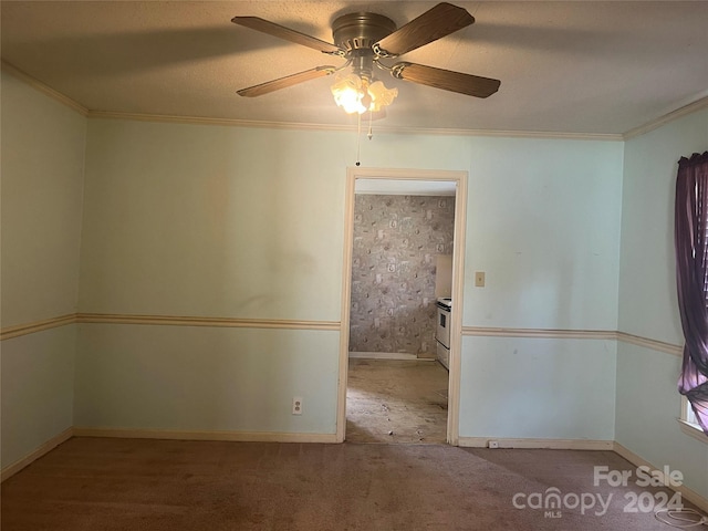 707 7th St, Spencer, NC 28159 - empty room with ornamental molding, a ceiling fan, and carpet floors