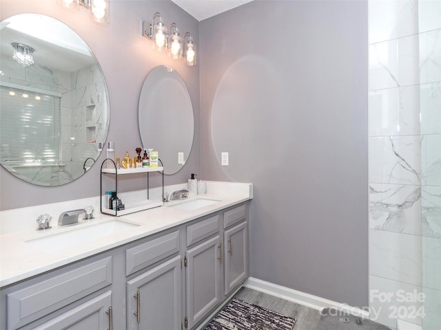 bathroom with vanity and wood-type flooring