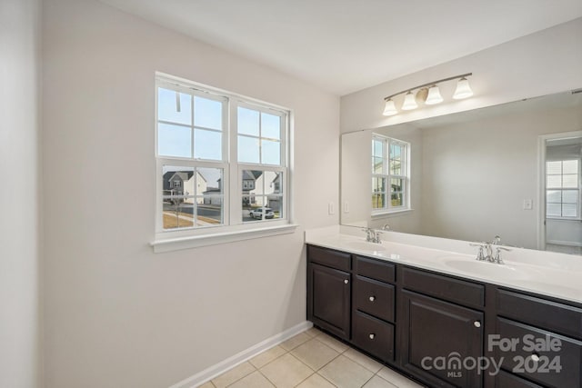 bathroom featuring vanity, tile patterned floors, and a wealth of natural light