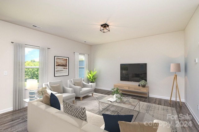 living room featuring dark hardwood / wood-style flooring