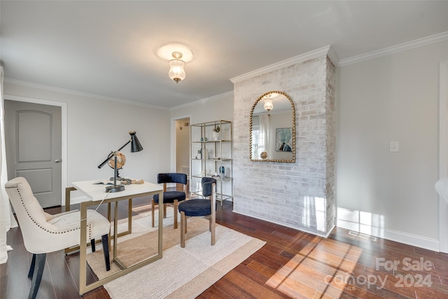 office featuring crown molding and dark wood-type flooring