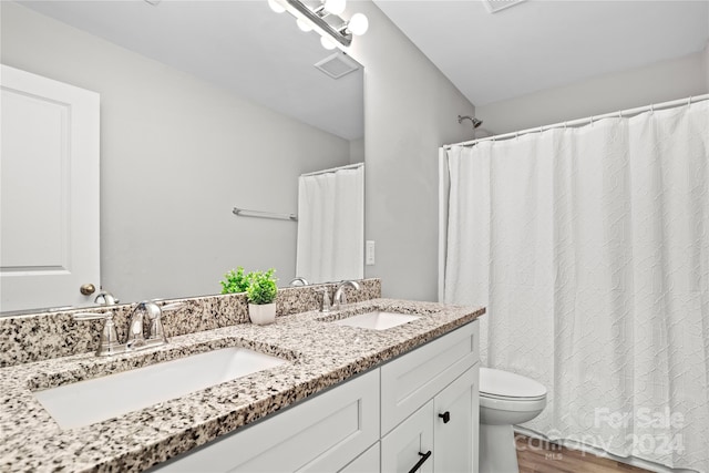 bathroom featuring vanity, wood-type flooring, and toilet