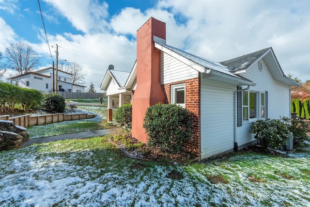 view of snow covered exterior