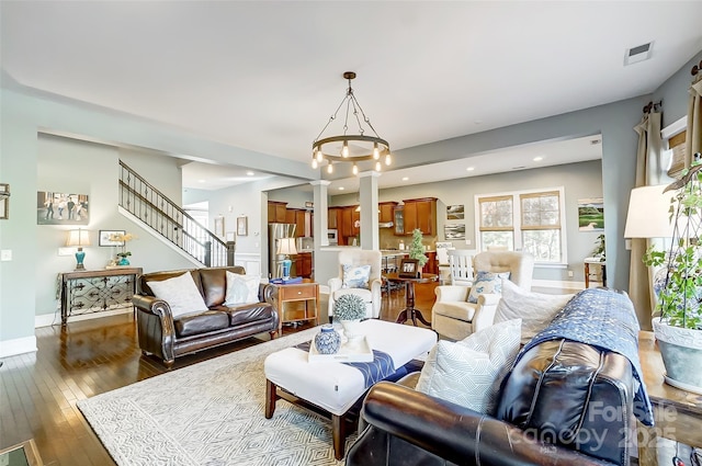 living room with dark wood-type flooring