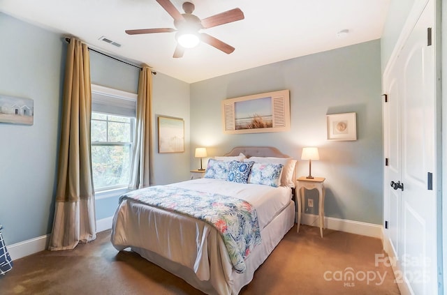 bedroom with carpet floors and ceiling fan