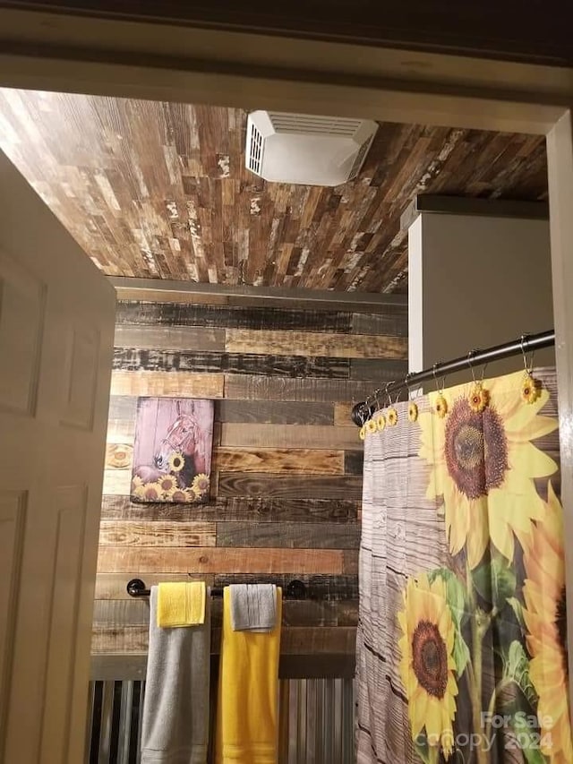 364 Moriah Church Rd, Casar, NC 28020 - bar area featuring wood ceiling and wooden walls