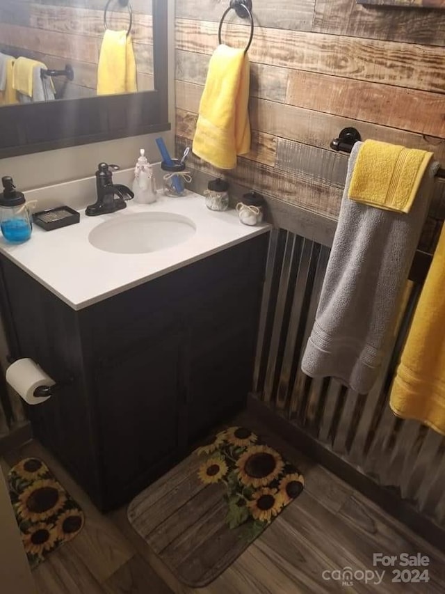 bathroom featuring vanity and wood-type flooring