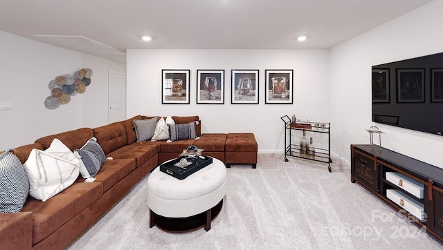 living room featuring light carpet