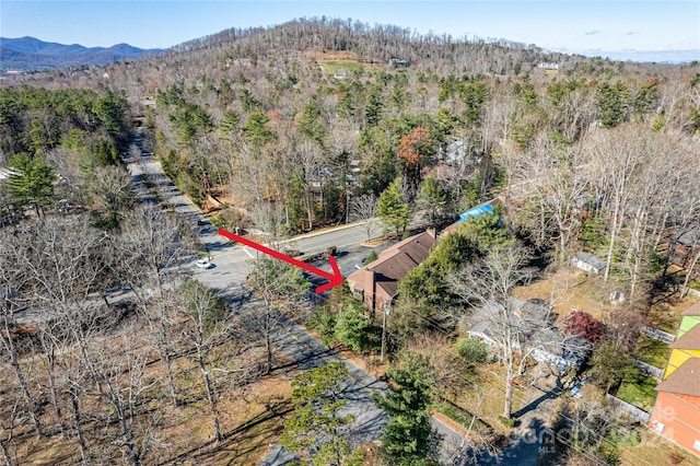 drone / aerial view featuring a mountain view