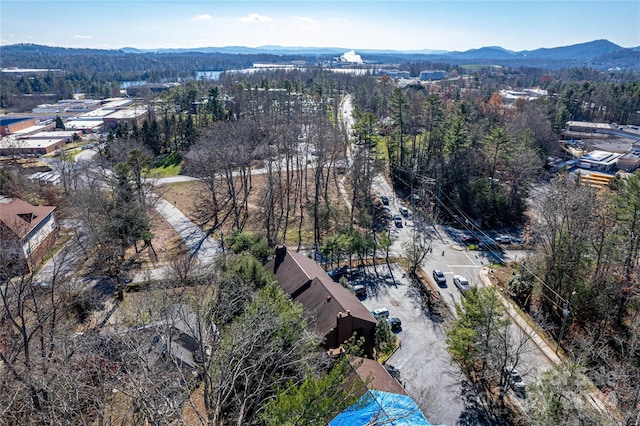 drone / aerial view featuring a mountain view