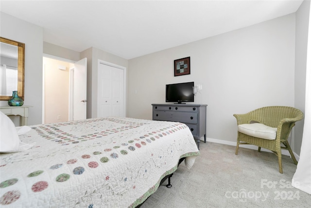 carpeted bedroom with a closet