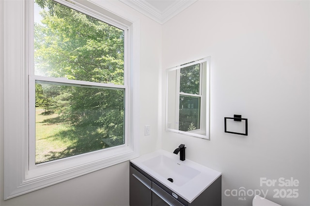 6534 Providence Rd, Charlotte, NC 28226 - bathroom featuring crown molding and vanity