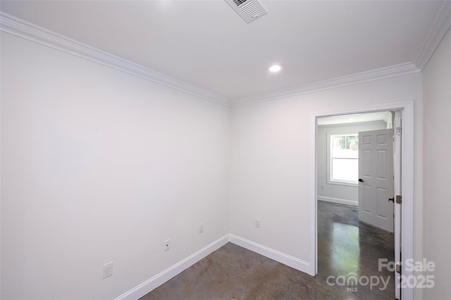 6534 Providence Rd, Charlotte, NC 28226 - spare room featuring concrete floors, crown molding, visible vents, and baseboards