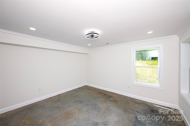 6534 Providence Rd, Charlotte, NC 28226 - unfurnished room featuring crown molding, recessed lighting, baseboards, and concrete floors