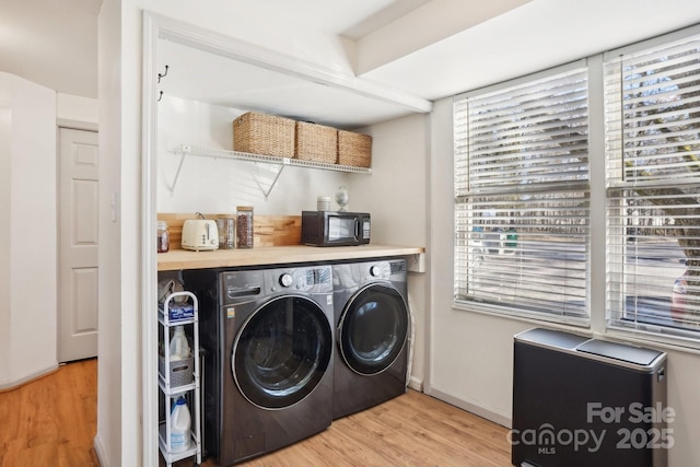 5300 Fair Wind Ln, Charlotte, NC 28212 - washroom with baseboards, light wood-type flooring, washing machine and clothes dryer, and laundry area