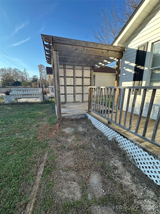 exterior space featuring a pergola and a yard