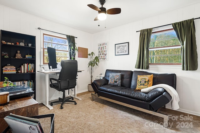 home office with ceiling fan