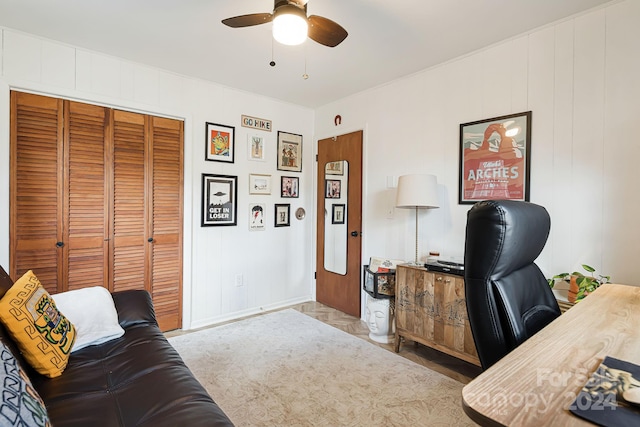 office area featuring ceiling fan