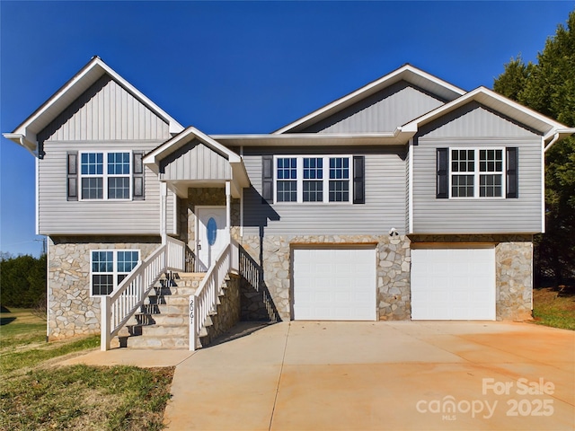 split foyer home featuring a garage