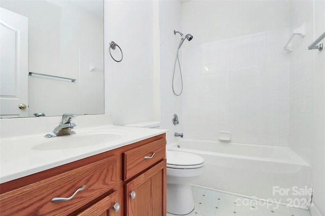 full bathroom with vanity,  shower combination, and toilet