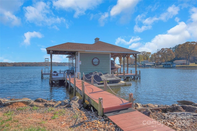 view of dock with a water view