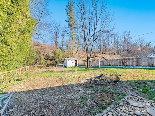 view of yard featuring a storage unit