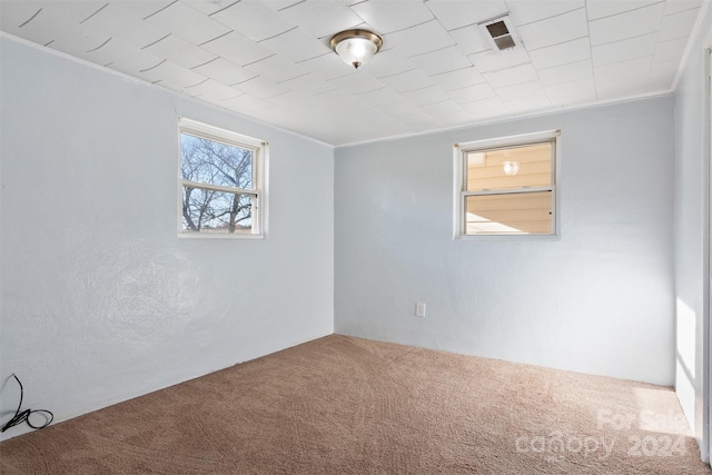 carpeted empty room with ornamental molding