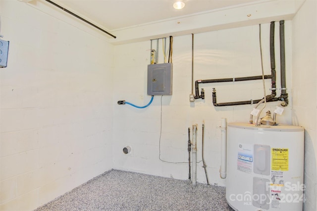 utility room with electric panel and water heater