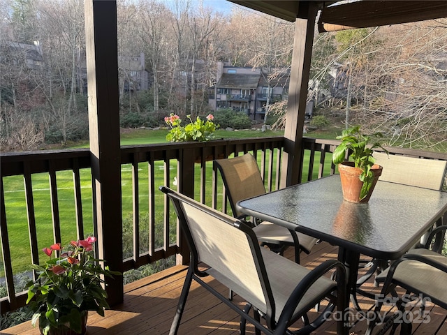 300 Glenwood Ln Unit K-38, Sugar Mountain, NC 28604 - wooden terrace featuring a yard and outdoor dining area