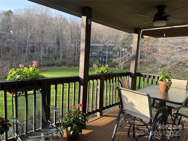 300 Glenwood Ln Unit K-38, Sugar Mountain, NC 28604 - deck with ceiling fan, a yard, and outdoor dining area