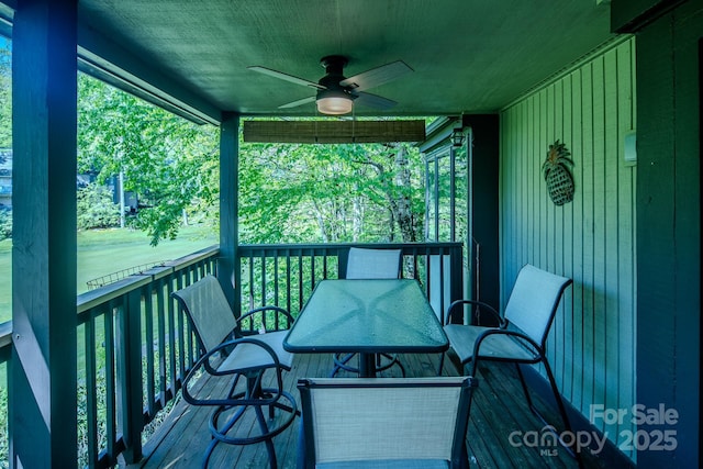 300 Glenwood Ln Unit K-38, Sugar Mountain, NC 28604 - wooden deck with ceiling fan and outdoor dining area